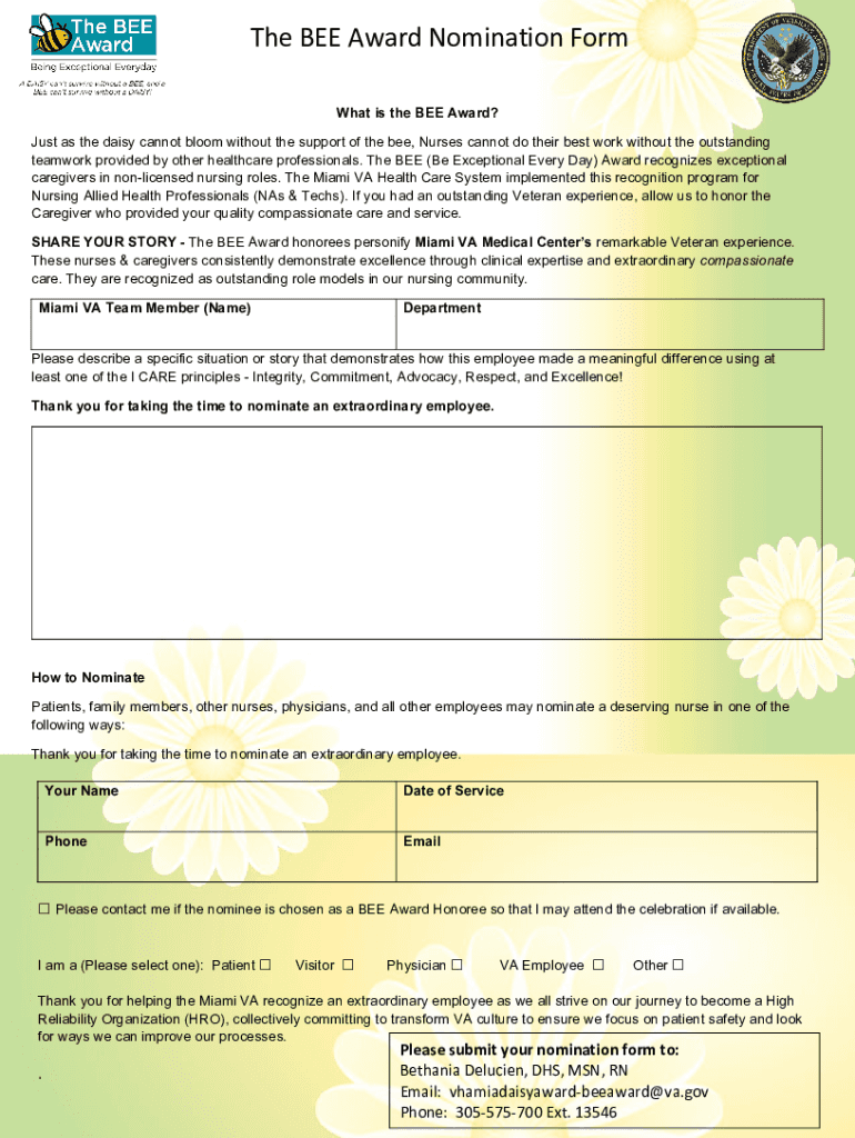 Bee Award Nomination Form