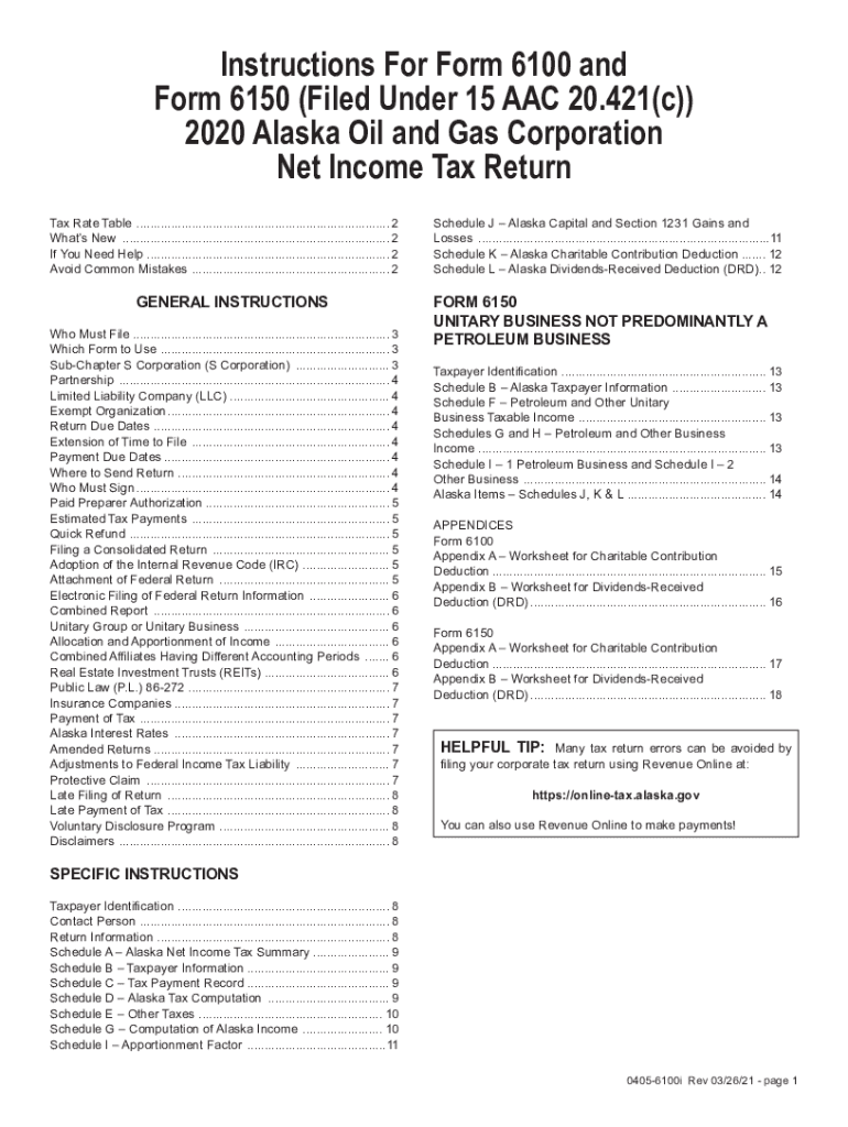  Instructions for Form 6100 Formerly Form Tax Alaska Gov 2020-2024