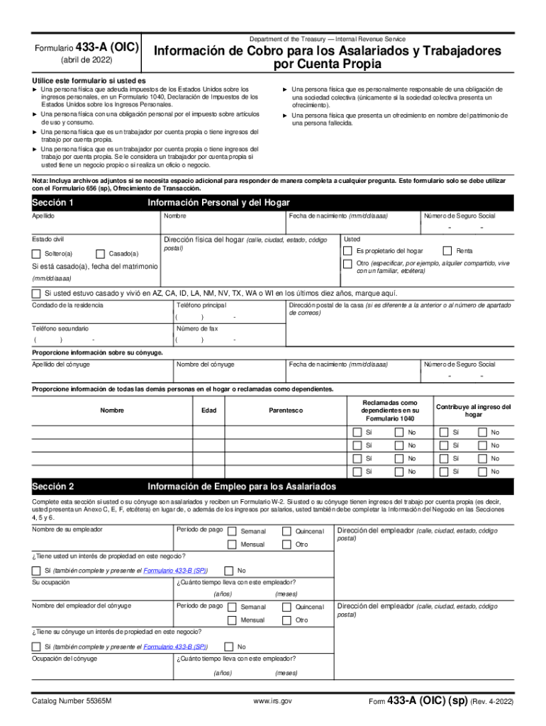 Form 433 a OIC Sp Rev 4 Collection Information Statement for Wage Earners and