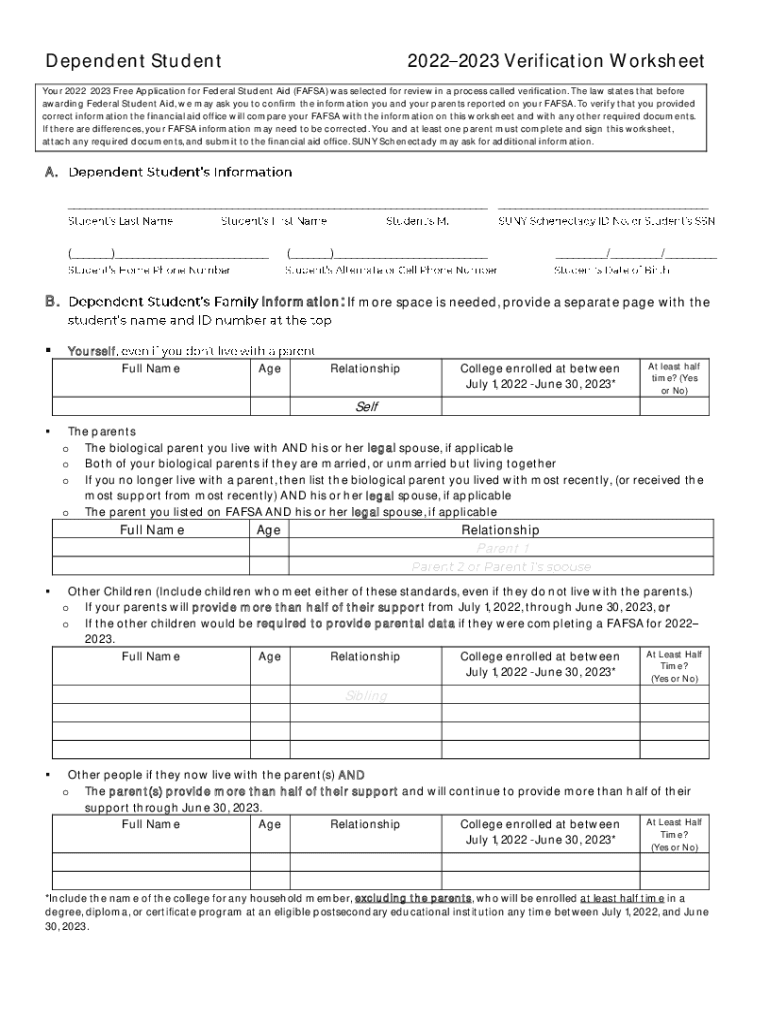 Dependent Verification Worksheet  Form