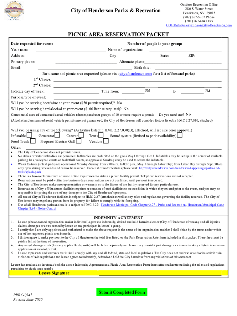 PDF PARKS and RECREATION DEPARTMENT City of Henderson  Form