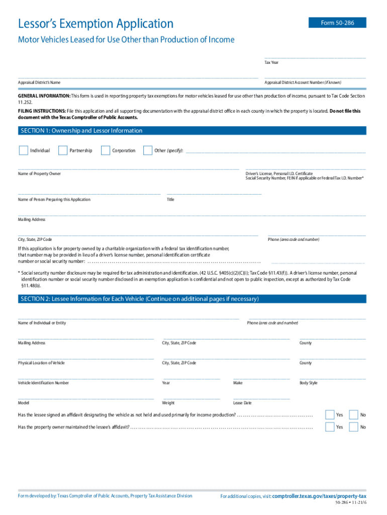  Lessor's Exemption Application Form 50 286 2021-2024