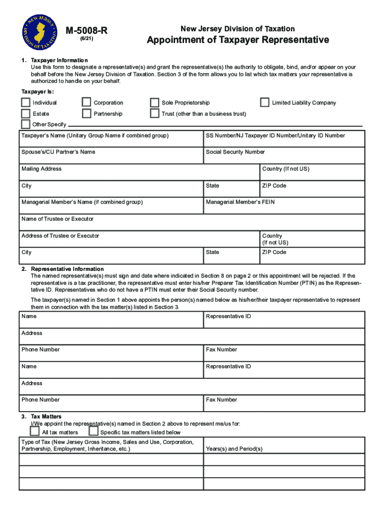  Appointment of Taxpayer Representative, Form M 5008 R 2021-2024