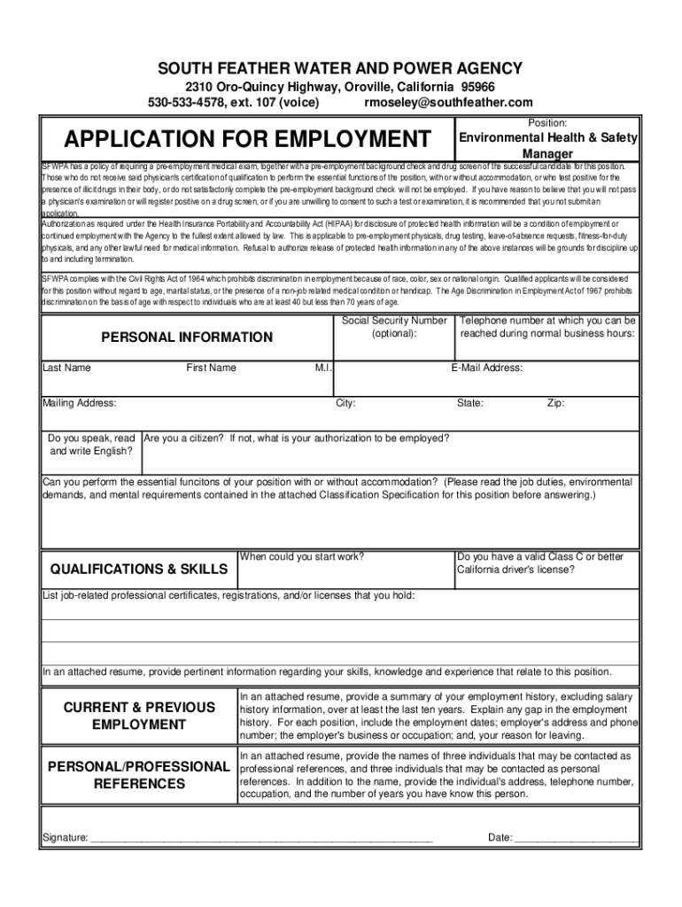 Www pdfFiller Com400269836 20170120ApplicationFillable Online Application South Feather Water &amp;amp; Power Fax  Form