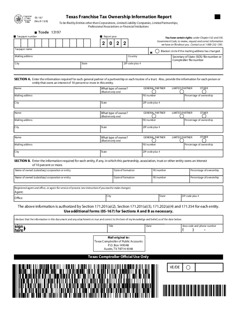  Comptroller Texas Govforms05 167 A05 167 Texas Franchise Tax Ownership Information Reprot 2019