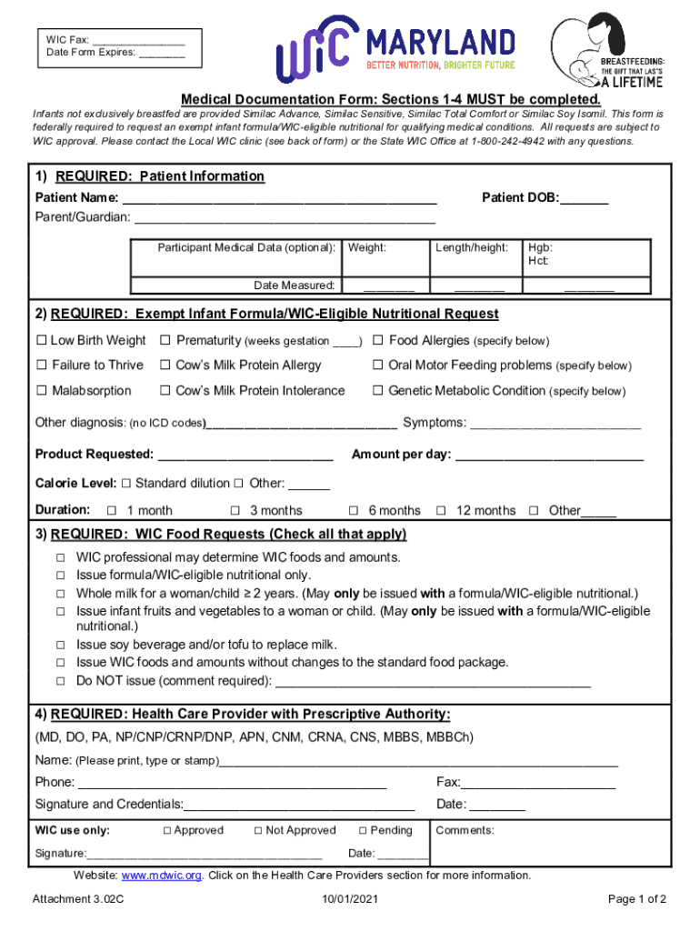 Www Doh Wa GovPortals1Washington WIC Medical Documentation Form Children 15 Years