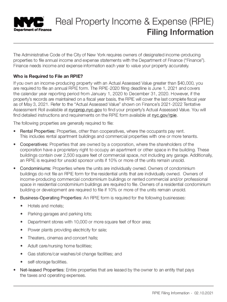 Real Property Income and Expense RPIE NYC BusinessWhat You Need to Know About the Real Property Income and Real Property Income   Form