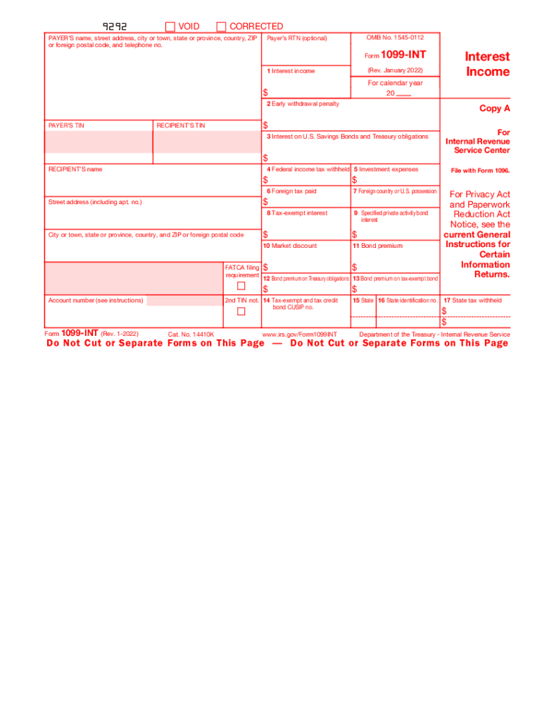  Form 1099 INT Rev January 2022 Interest Income 2022
