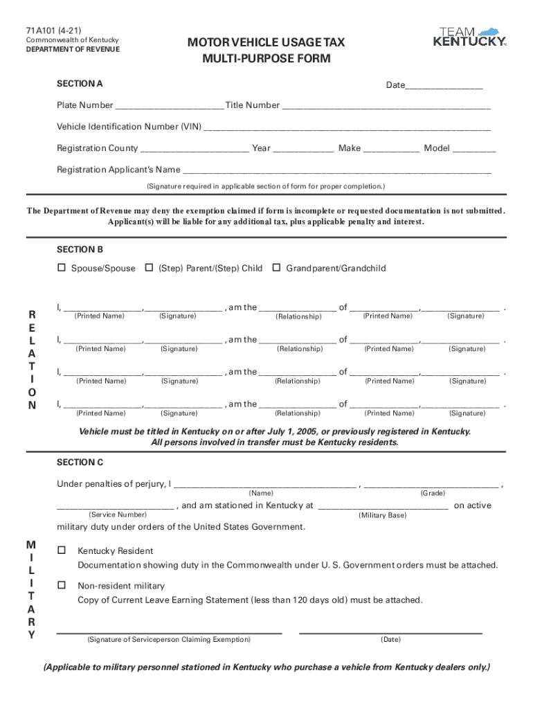 71a101 Motor Vehicle Usage Tax71A101 05 16  Form