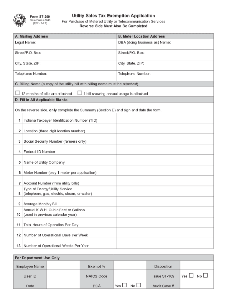  Form ST 200 Utility Sales Tax Exemption Application State 2021-2024