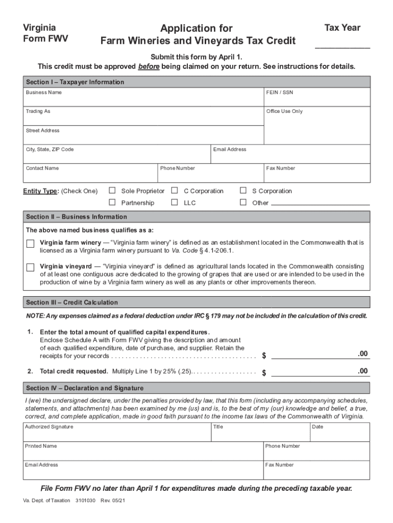 Fillable Online Tax Virginia Form FWV Application for Farm