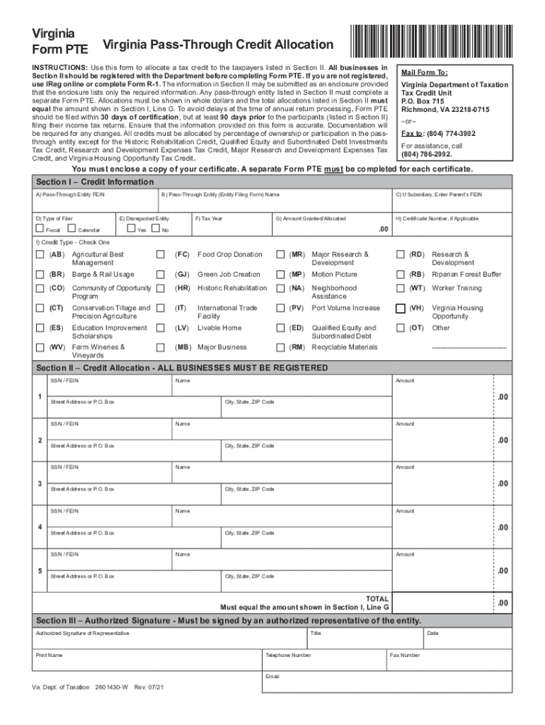  Draft Form PTE Virginia Pass through Credit Allocation 2021-2024