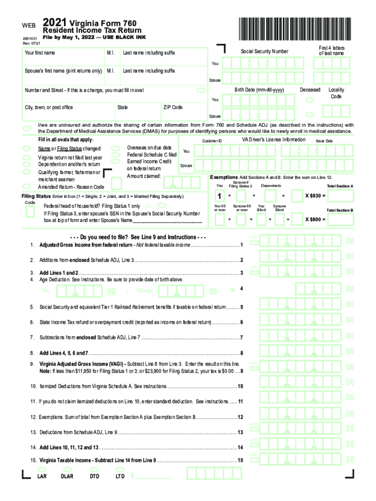  Virginia Resident Form 760 Individual Income Tax Return Virginia Resident Form 760 2021
