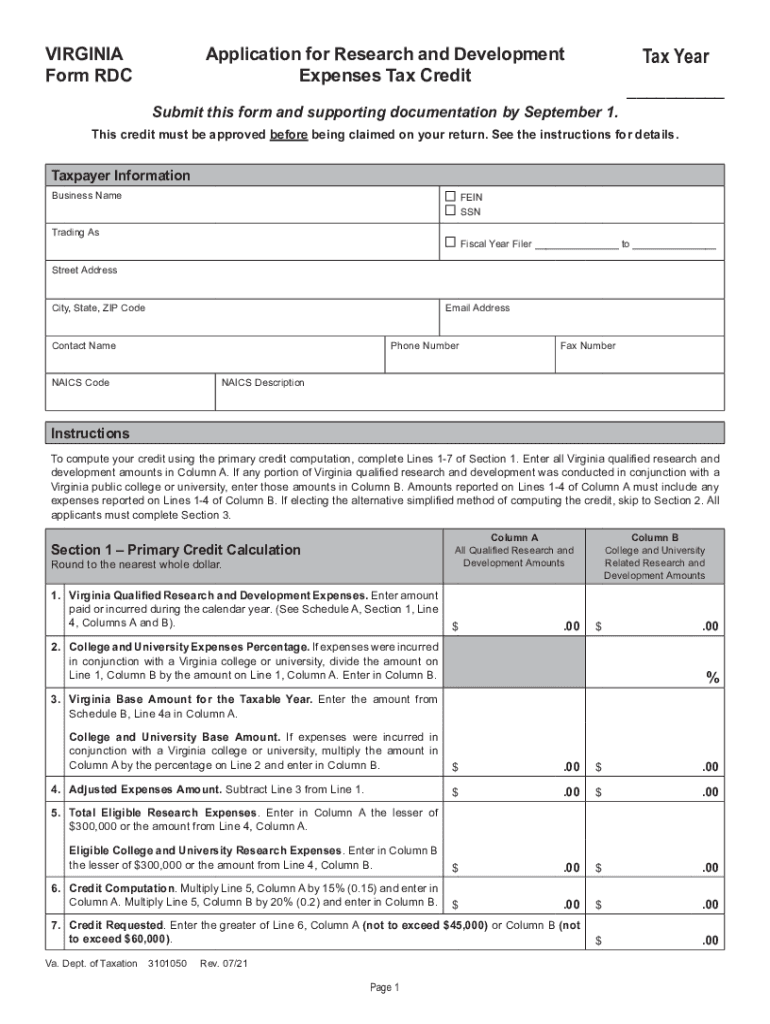  Fillable Online Form RDC Tax Year Virginia Tax 2021