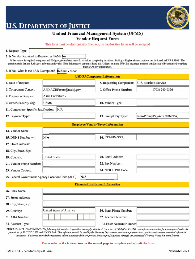  Unified Financial Management System UFMS Vendor Request Form UFMS Vendor Request Form 2021-2024