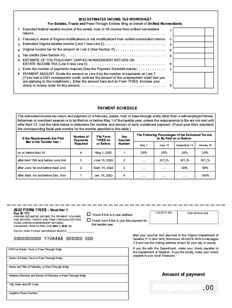  Form 770ES &amp;quot;Virginia Estimated Payment Vouchers for 2022