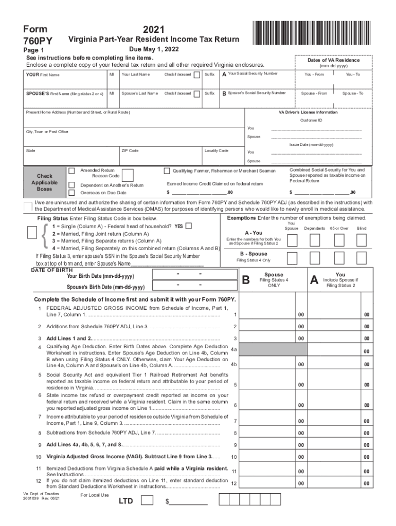  Www Taxformfinder Orgvirginiaform 760pyVirginia Form 760PY Part Year Resident Individual Income Tax 2021