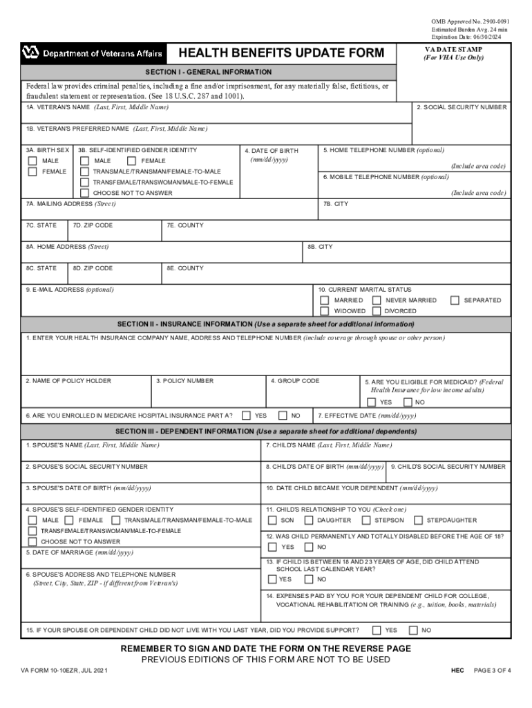  Www Va GovvaformsmedicalINSTRUCTIONS for COMPLETING HEALTH BENEFITS UPDATE FORM 2021