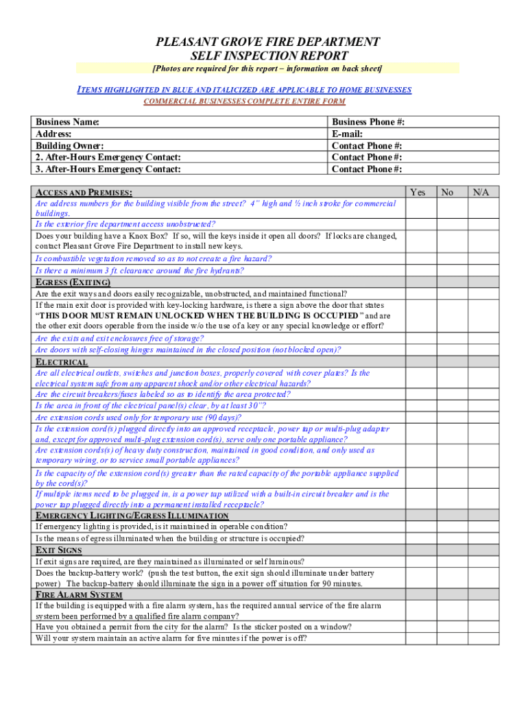 Fire Self Inspection Report  Form