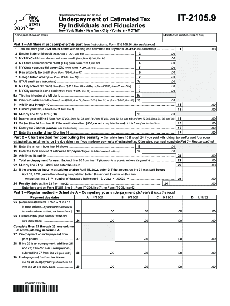  PDF Form it 2105 9 Underpayment of Estimated Income Tax by 2021