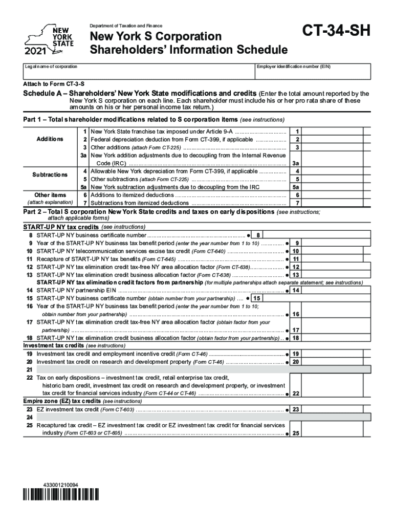  Department of Taxation and Finance New York S Corporation 2021