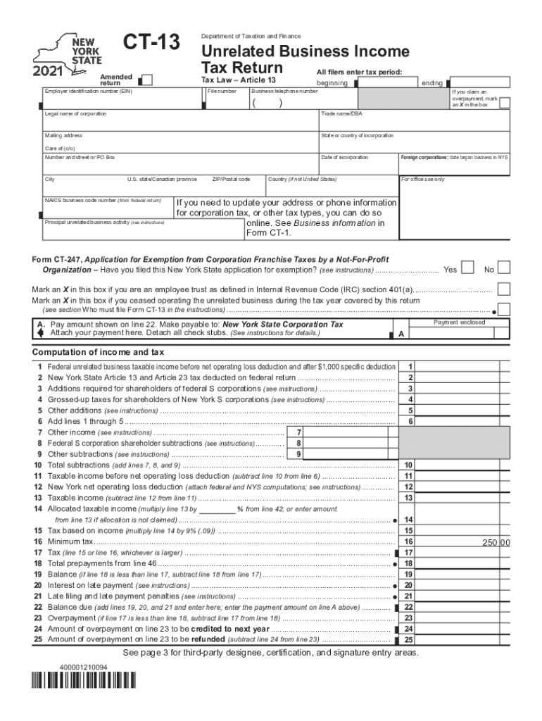  Form CT 13 Unrelated Business Income Tax Return Tax Year 2021