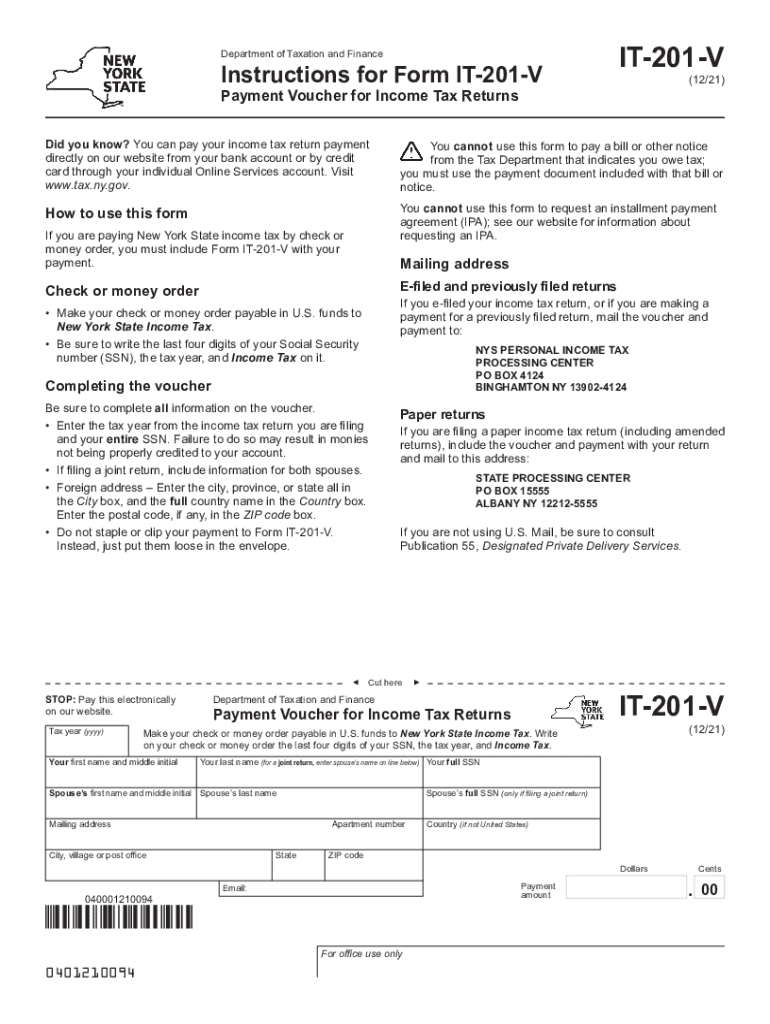  Form it 201 V Payment Voucher for Income Tax Returns Revised 1221 2021