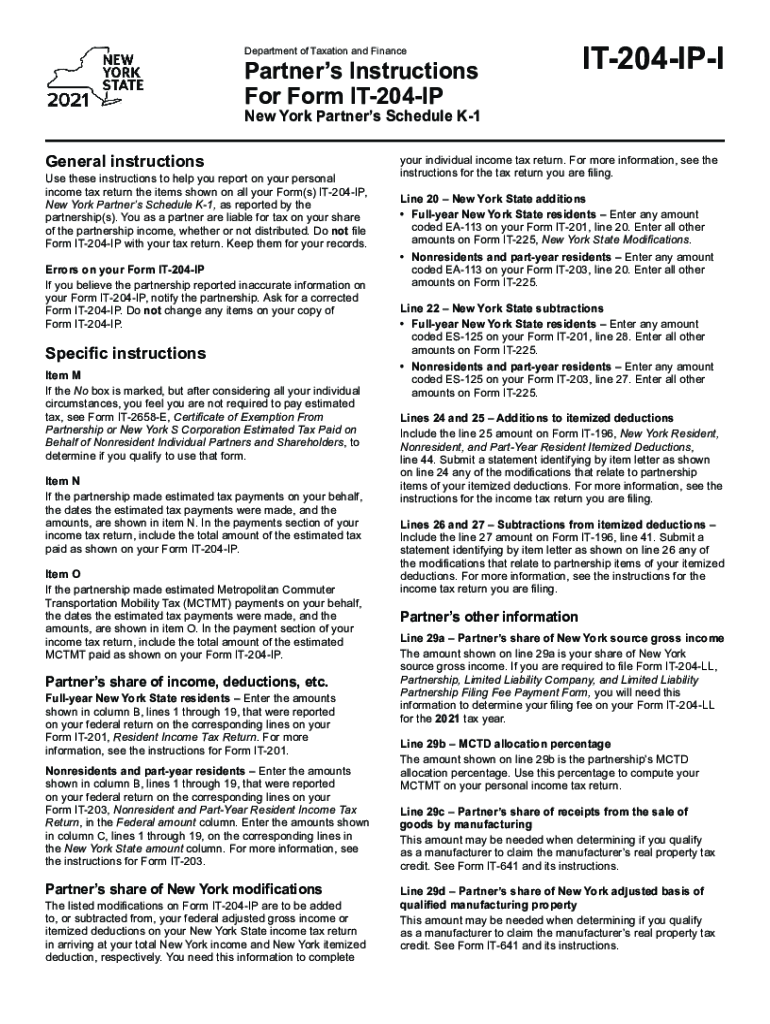  Partner's Instructions for Form it 204 IP Department of 2021