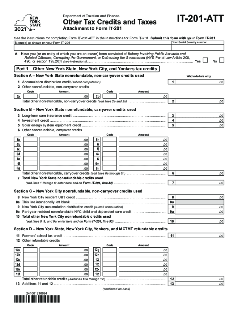  Form it 201 ATT &amp;quot;Other Tax Credits and Taxes&amp;quot; New York 2021