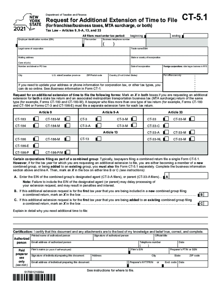  Instructions for Form CT 5 Request for Six Month Extension to 2021