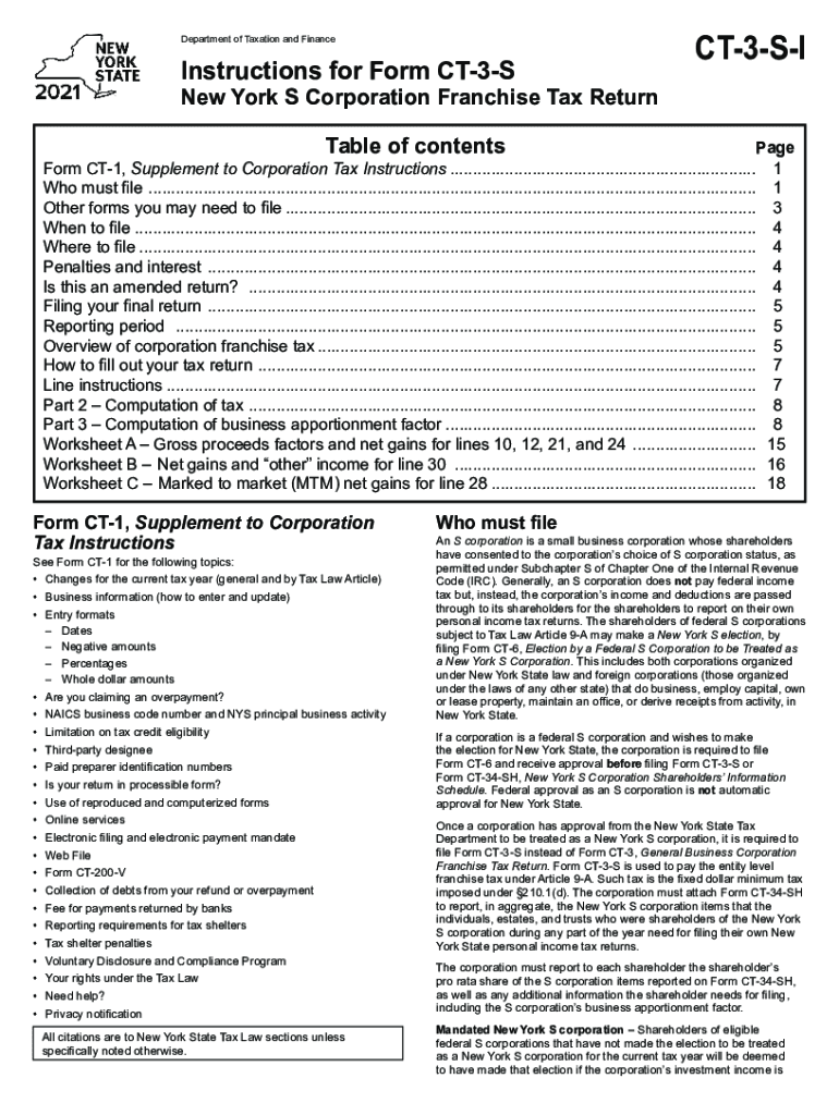  Instructions for Forms C 3 S New York S Corporation Franchise Tax 2021