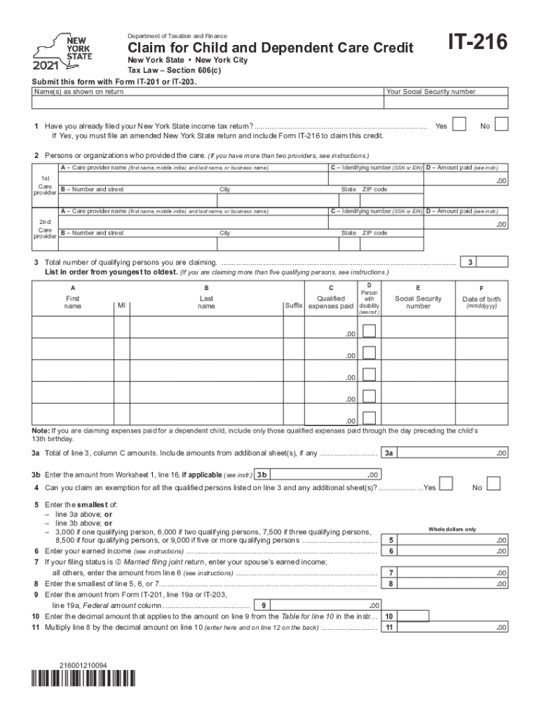  Form it 216 &amp;quot;Claim for Child and Dependent Care Credit 2021