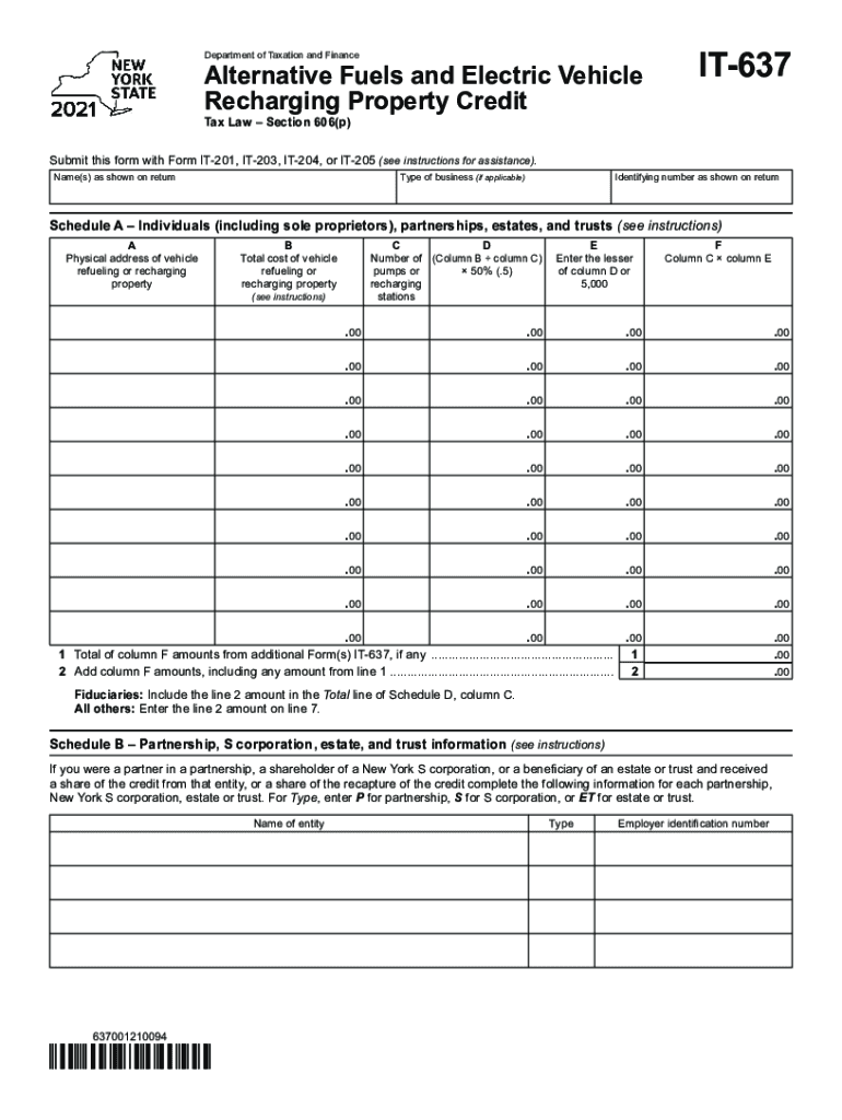 Form it 637 Alternative Fuels and Electric Vehicle Recharging Property Credit Tax Year