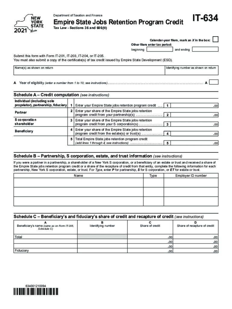 Form it 634 Empire State Jobs Retention Program Credit Tax