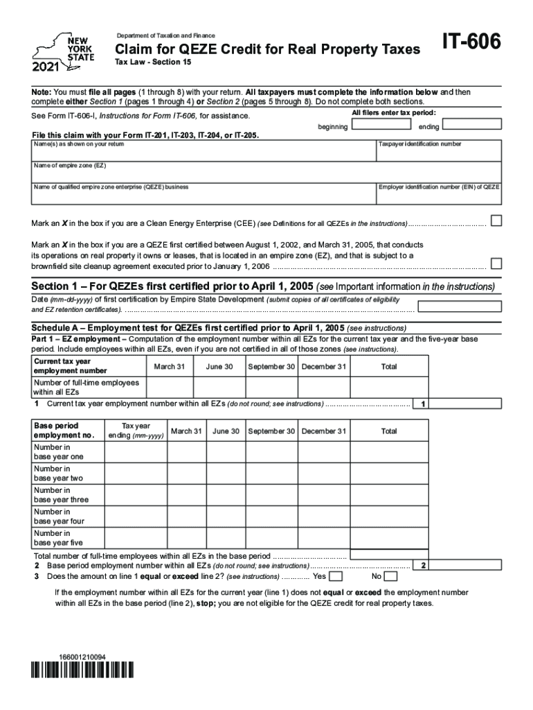 Form it 606 Claim for QEZE Credit for Real Property Taxes