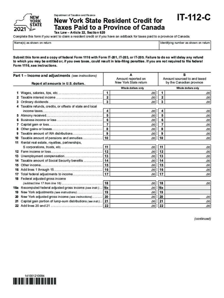 Form it 112 C &amp;quot;New York State Resident Credit for Taxes