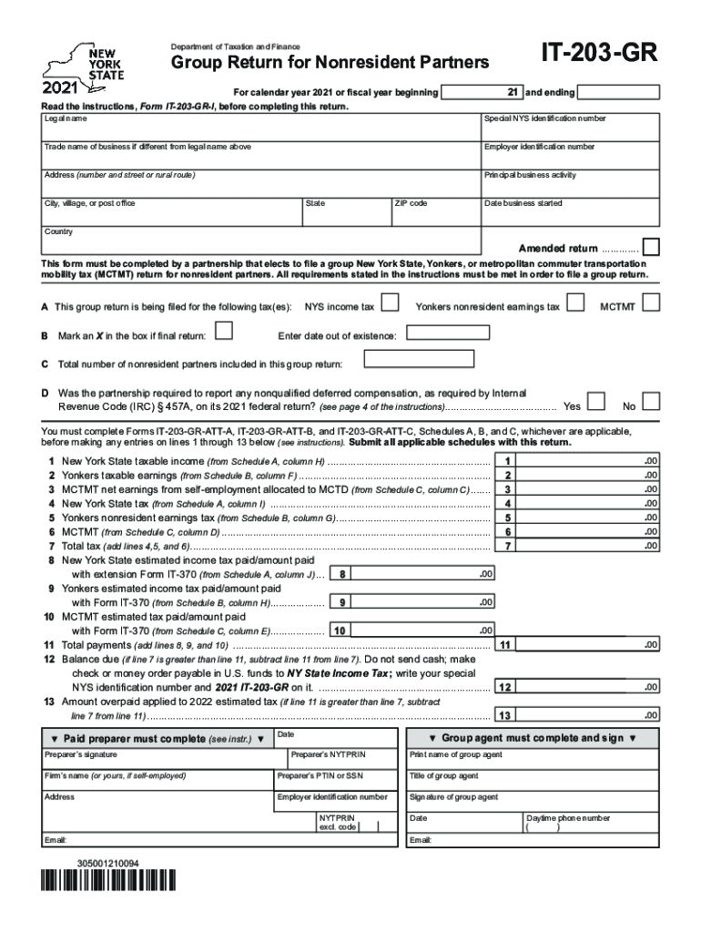  Form it 203 GR Group Return for Nonresident Partners Tax 2021