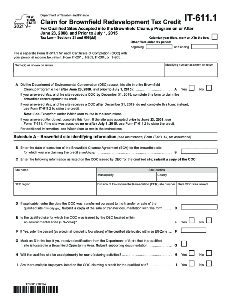 Form it 611 1 Claim for Brownfield Redevelopment Tax Credit Tax Year