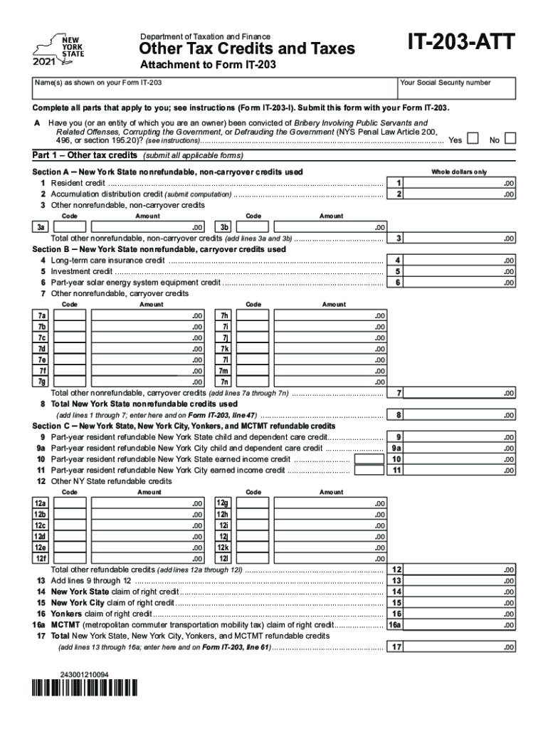  Fillable Online Form it 203 ATTOther Tax Credits and 2021