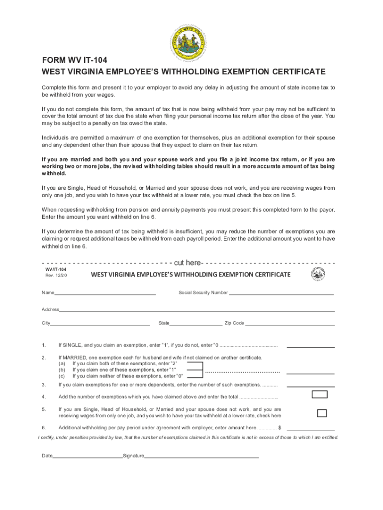 Fillable Online Lcps Form WV it 104 West Virginia Employee