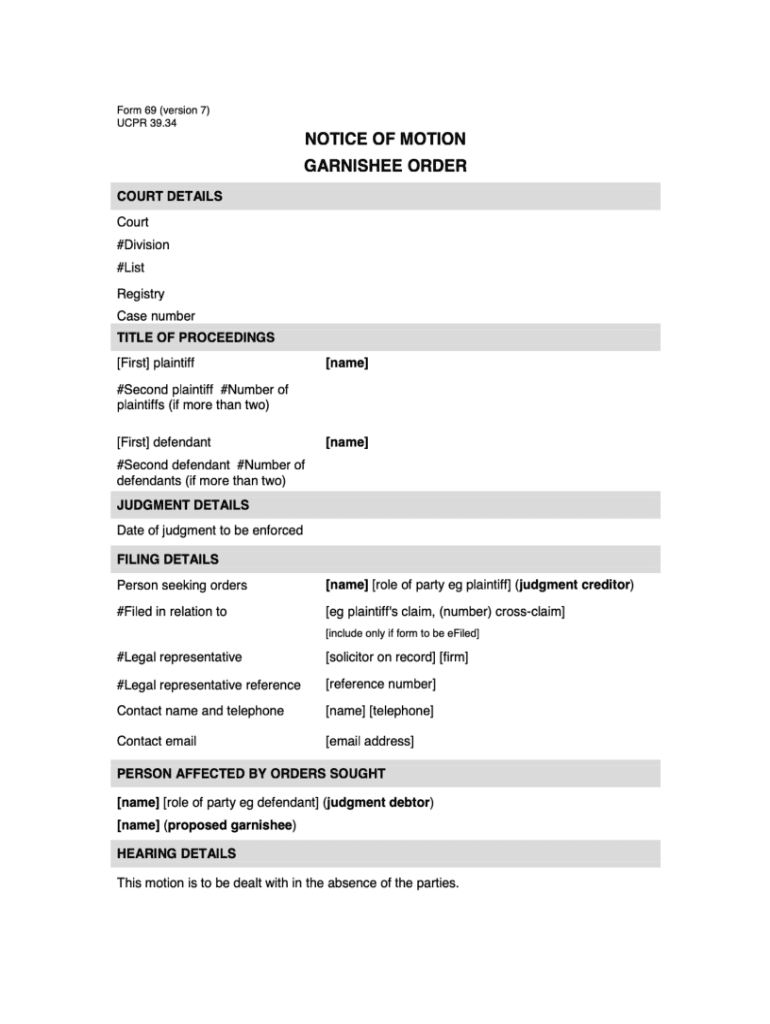  AU Form 69 UCPR 39 2018-2024