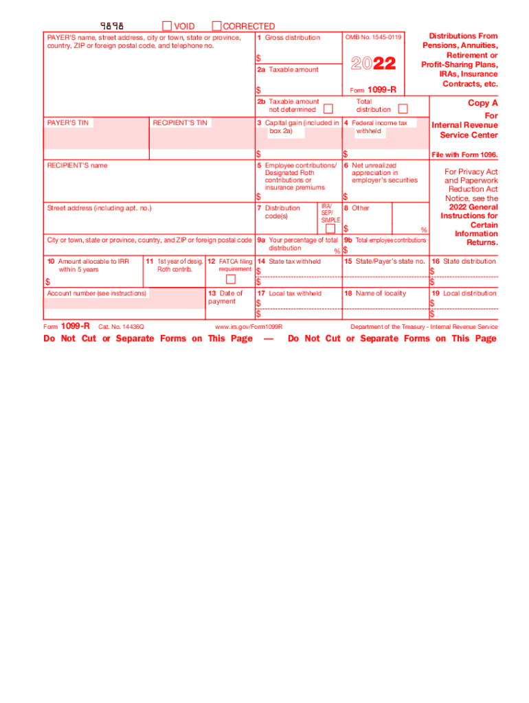  Form 1099 R Distributions from Pensions, Annuities,Retirement or Profit Sharing Plans, IRAs, Insurance Contracts, Etc 2022-2024