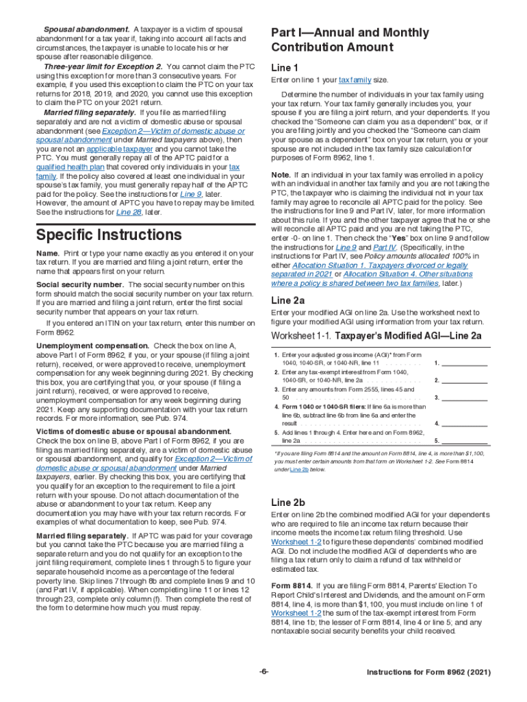  Instructions for Form 8962 Instructions for Form 8962, Premium Tax Credit PTC 2021