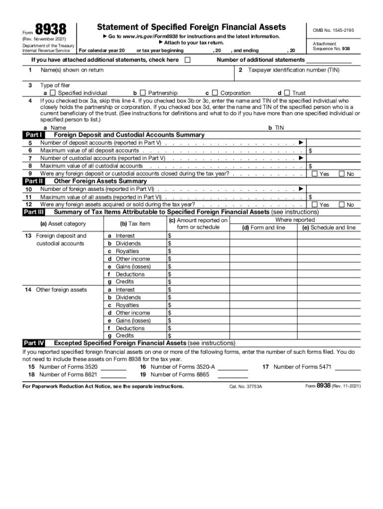  Instructions for Form 8938 Internal Revenue Service 2021-2024