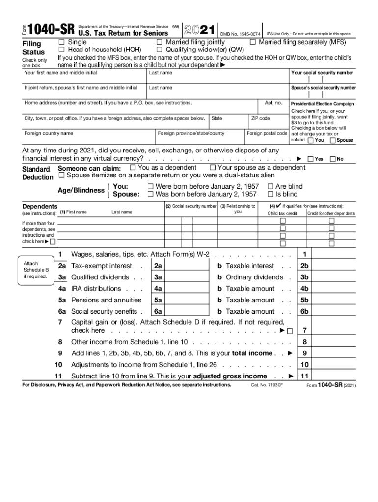 Irs 1040 Sr 20212024 Form Fill Out and Sign Printable PDF Template