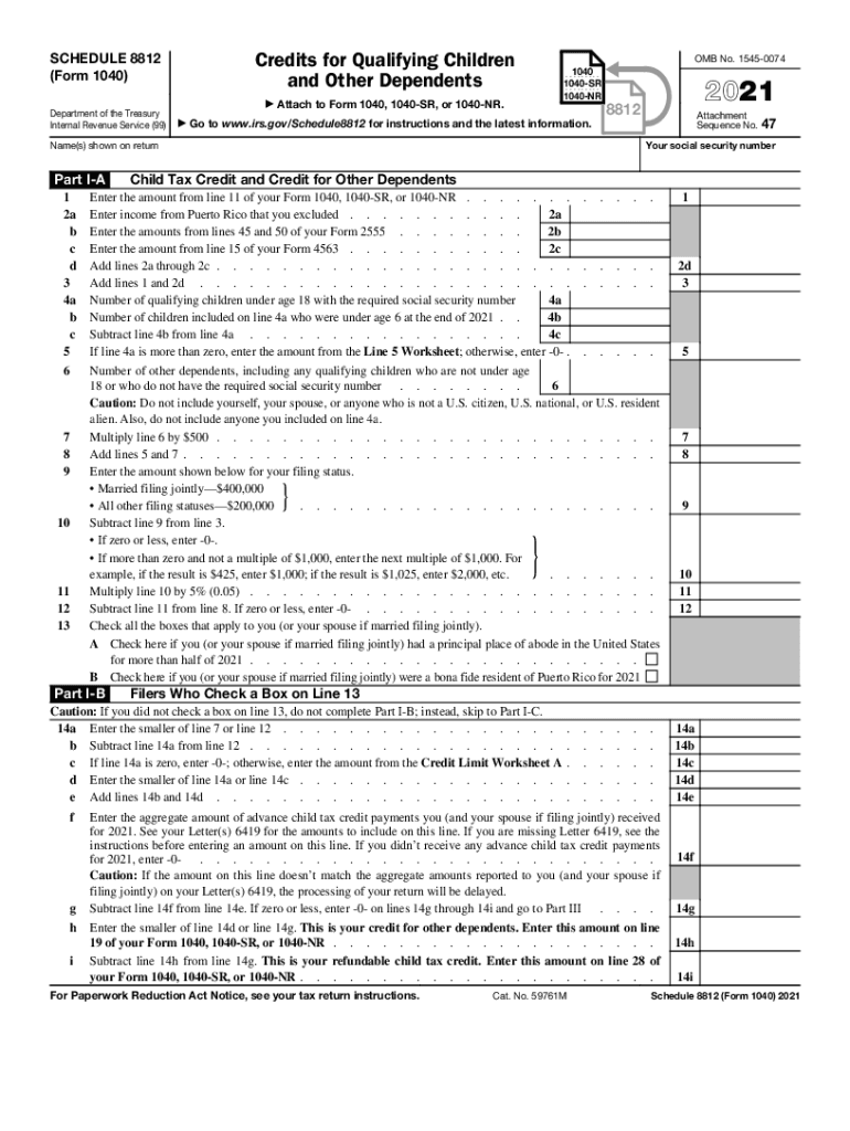 2021 Schedule 8812 (1040 form)