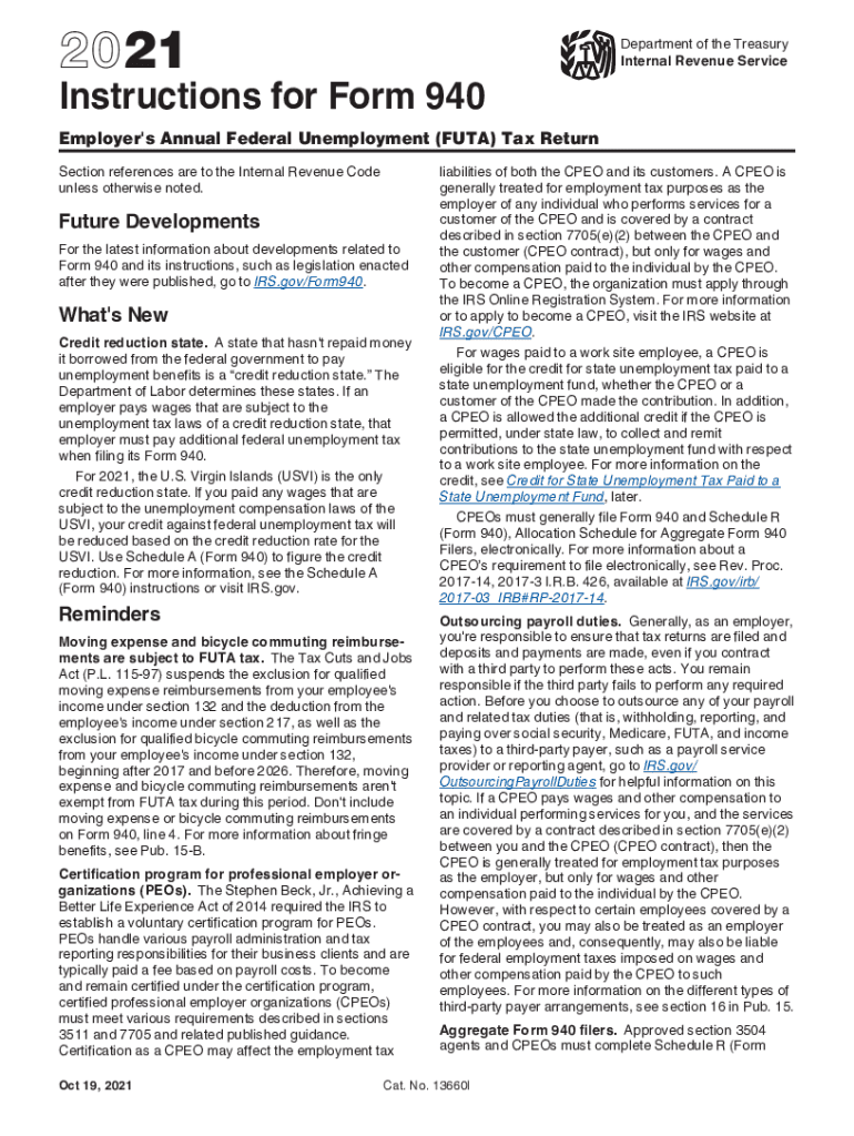  Form 940 Employers Annual Federal Unemployment Futa Tax 2021