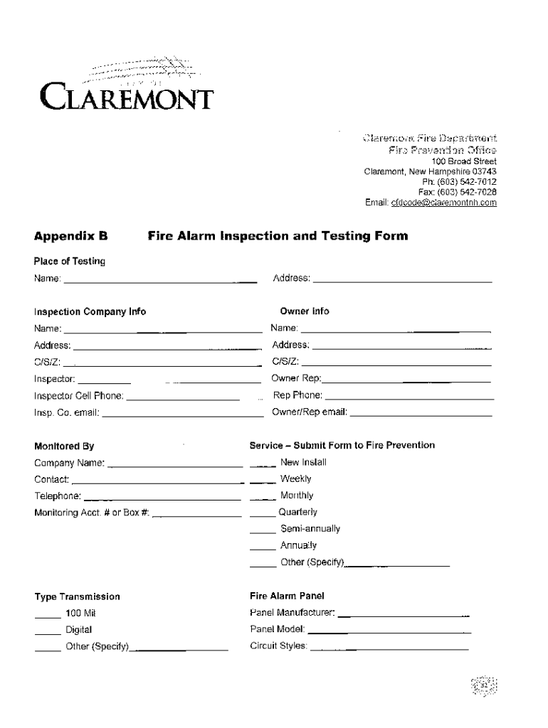 NH Appendix B Fire Alarm Inspection and Testing Form