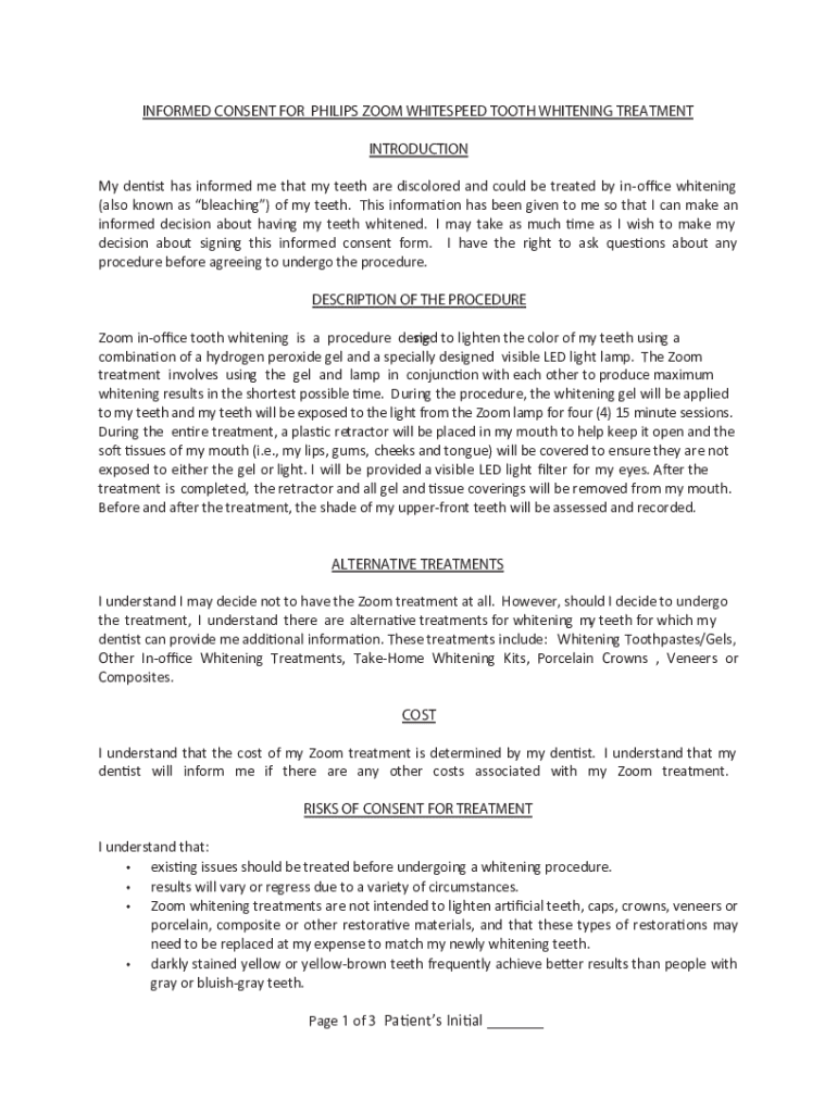 Zoom Whitening Consent Form Fill Online, Printable