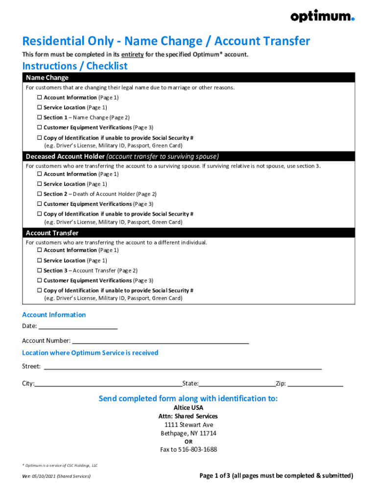 Optimum Name Change Form Fill and Sign Printable